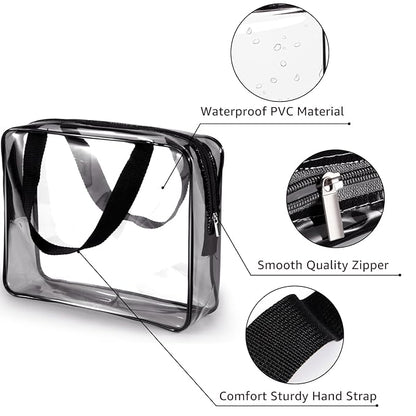 2Pcs Crystal Clear PVC Travel Toiletry Bag Kit for Women Men, Waterproof Vinyl Packing Organizer Storage Bags with Zipper Handle Straps, Cosmetic Pouch Carry on Airport Airline Compliant Bag Handbag