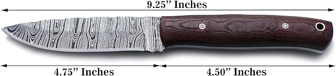 Handmade Damascus Steel Knife Bowie for Hunting,Survival,Camping,Bushcraft and Fishing, Fixed Blade with Drop Point Full Tang Micarta Handle, Leather Sheath - WKD-788