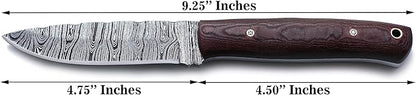 Handmade Damascus Steel Knife Bowie for Hunting,Survival,Camping,Bushcraft and Fishing, Fixed Blade with Drop Point Full Tang Micarta Handle, Leather Sheath - WKD-788
