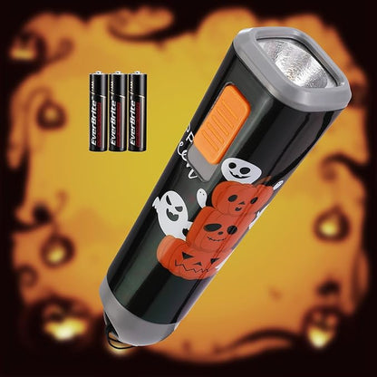 EverBrite Halloween Flashlights Halloween Gifts, Small LED Flash Light Handheld Torch with Lanyard 3AAA Battery Included, 1 Pack-Black