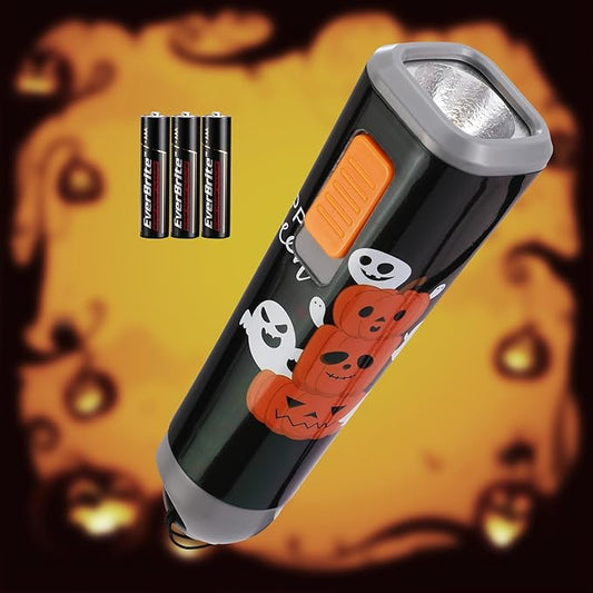 EverBrite Halloween Flashlights Halloween Gifts, Small LED Flash Light Handheld Torch with Lanyard 3AAA Battery Included, 1 Pack-Black