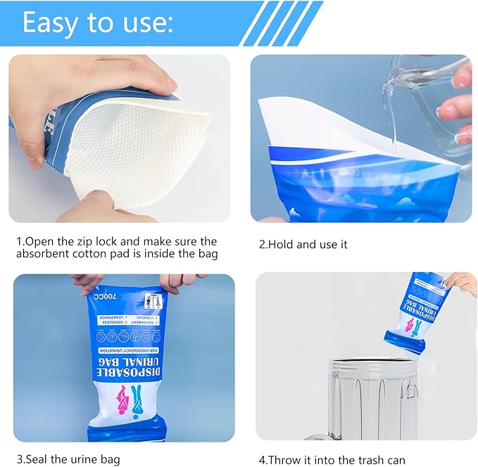 Disposable Urinal Bag, Portable Urine Bag, Portable toilet for adults, Unisex Urinal Bag for Men Women Children, Emergency pee/wee bags, vomit bags for Car, Traffic Jams, Camping, Travel (Blue, 6)