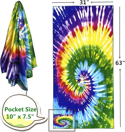 HAOKUN Microfiber Sand Free Beach Towel with Zipper Pocket Fast Dry Oversized Lightweight Big Large Towels for Travel Pool Swimming Bath Camping Adult Women Men Tie Dye Beah Towel (tie dye Colorful