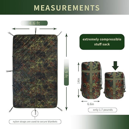 GRVCN Military Blanket - Camping Sleeping Bag with Zipper, Poncho Liner Thermal Insulated Blanket, Lightweight Portable Outdoor Hiking Survival Compression Carry Bag