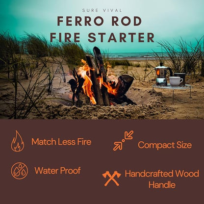 Emergency Waterproof Fire Starter Ferro Rod with Multi-Tool Striker, Hex Wrench, Bottle Opener, Paracord & Whistle for Your Camping, Hiking and Backpacking Gear - Gift for Dad