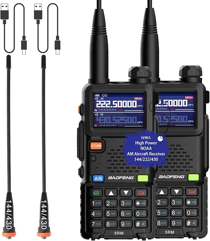 Ham Radio Handheld Baofeng Radio 5RM Upgraded of UV-5R High Power Long Range Walkie Talkies for Adults Multi-Band Two Way Radio NOAA Weather Copy Frequency USB C Charger 999CH Outdoor Hiking Camping
