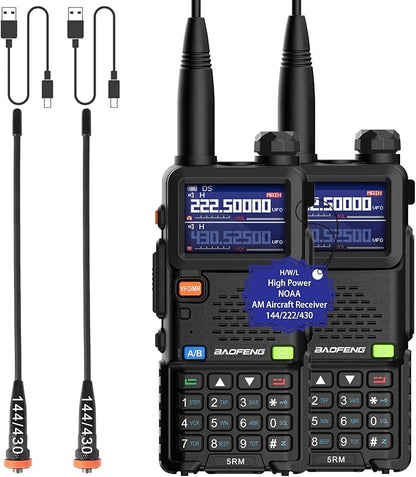 Ham Radio Handheld Baofeng Radio 5RM Upgraded of UV-5R High Power Long Range Walkie Talkies for Adults Multi-Band Two Way Radio NOAA Weather Copy Frequency USB C Charger 999CH Outdoor Hiking Camping