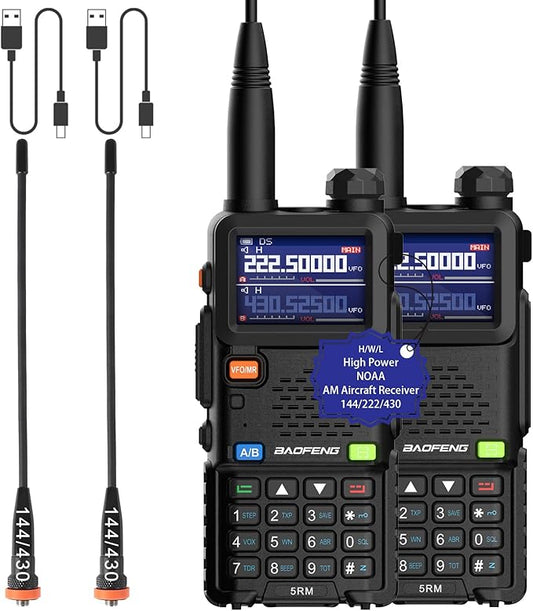 Ham Radio Handheld Baofeng Radio 5RM Upgraded of UV-5R High Power Long Range Walkie Talkies for Adults Multi-Band Two Way Radio NOAA Weather Copy Frequency USB C Charger 999CH Outdoor Hiking Camping