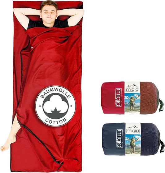 2-in-1 Sleeping Bag Liner and XL Sized Travel Sheet - All Around Zipper - 100% Cotton - Ultra Lightweight Sleep Liner for Hotel Hostel and Camping