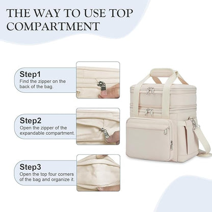 Insulated Lunch Box for Women - Reusable Modern Double Deck Lunch Bag Adults Expandable Heavy Duty Lunch Cooler Tote for Work Office Picnic,Beige