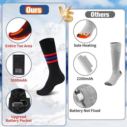 BIBURY Heated Socks for Men Women, Thermostatic Control Battery Powered Heating Socks Up to 8 H, 5000mAh Rechargeable Washable Electric Socks for Outdoor Winter Sports Camping, Skiing, Riding,Hunting