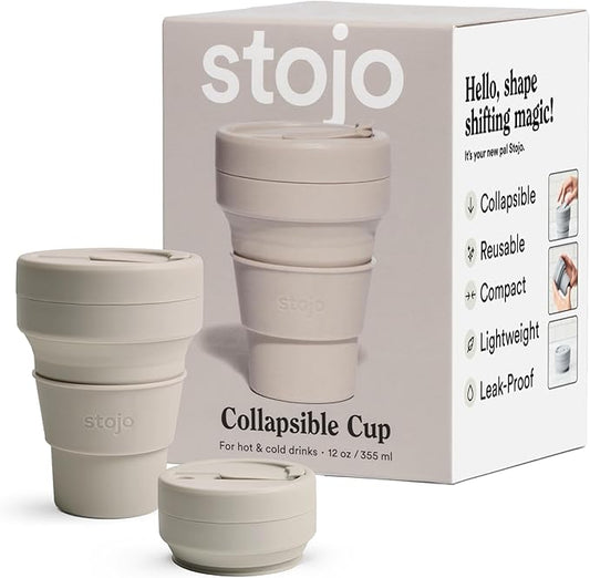 STOJO Collapsible Travel Cup - Oat, 12oz / 355ml - Reusable To-Go Pocket Size Silicone Cup for Hot and Cold Drinks - Perfect for Camping and Hiking - Microwave & Dishwasher Safe