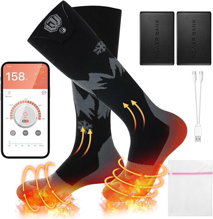 Heated Socks for Men Women with APP Control Rechargeable Electric Heating Socks Washable Foot Warmer for Winter Hunting Skiing Fishing Climbing Hiking 5000mAh Battery