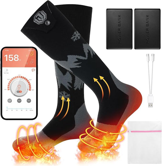 Heated Socks for Men Women with APP Control Rechargeable Electric Heating Socks Washable Foot Warmer for Winter Hunting Skiing Fishing Climbing Hiking 5000mAh Battery