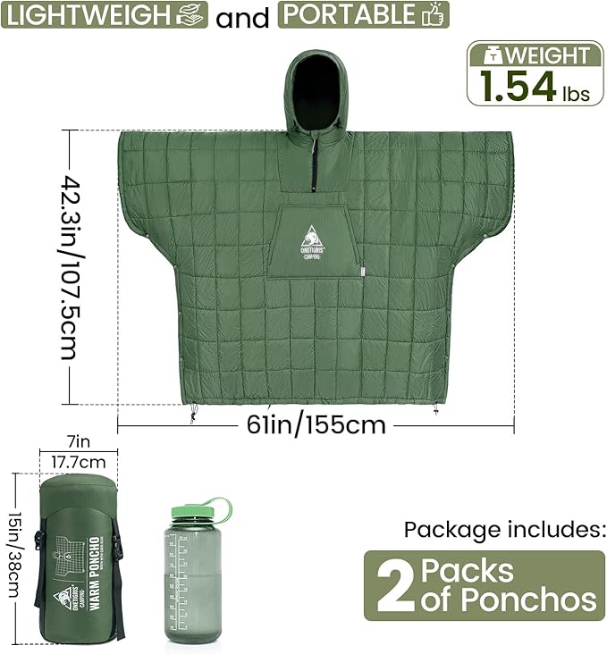 OneTigris Camping Blanket Honcho Poncho with 3M Thinsulate Insulation,2 Pack Thermarest Honcho Poncho Wearable Sleeping Bag Poncho for Camping Ultralight Water-Resisitant Warm Wearable Blanket