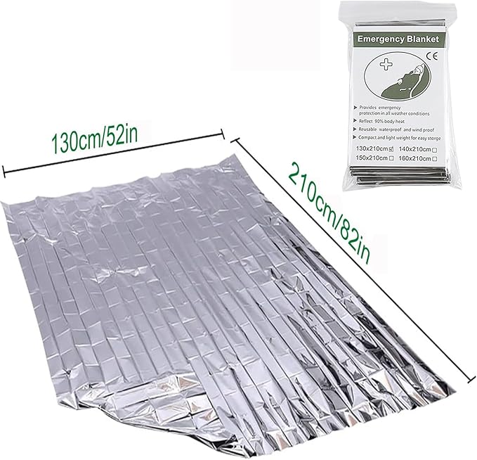 4Pack Outdoor Aluminum Foil Warming Blanket for Wilderness Survival, Camping, Easy Tenting - Rain and Sun Protection - Reflective Warming First Aid Aluminum Foil Blanket (Silver)