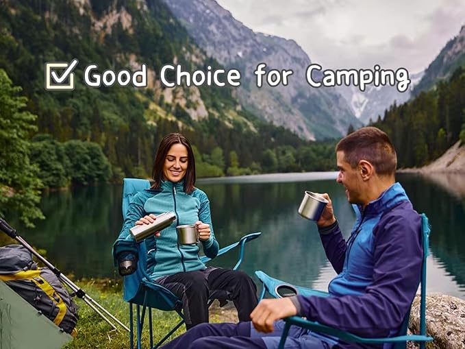 Stainless Steel Camping Mugs Outdoors Cup with Foldable Handle 2 Piece Set 660ml/22.3oz Great for Backpacking , Hiking, Hunting, Fishing and Survival Adventure