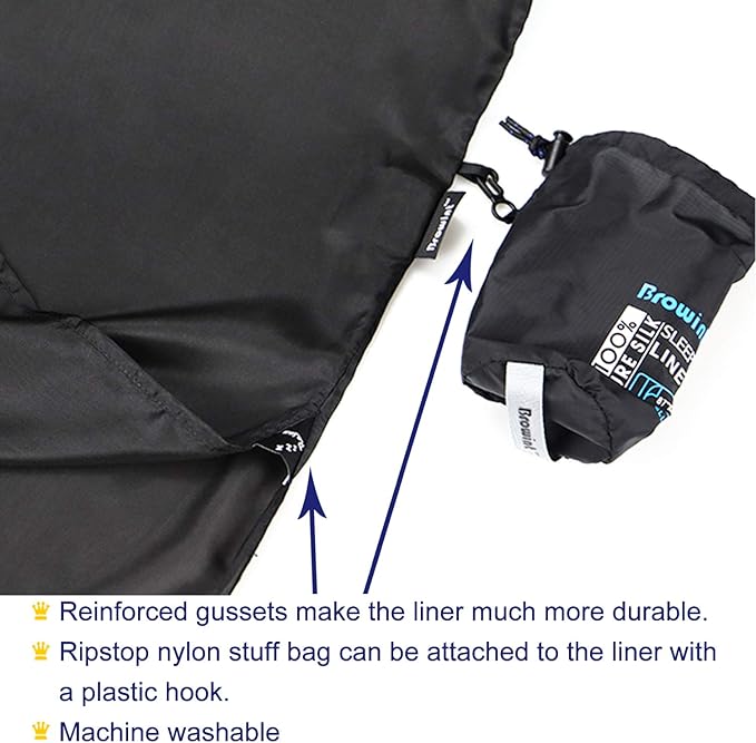 Browint Silk Sleeping Bag Liner, Silk Sleep Sack, Extra Wide 87"x43", Lightweight Travel Sheet for Hotels, More Colors for Option, Reinforced Gussets