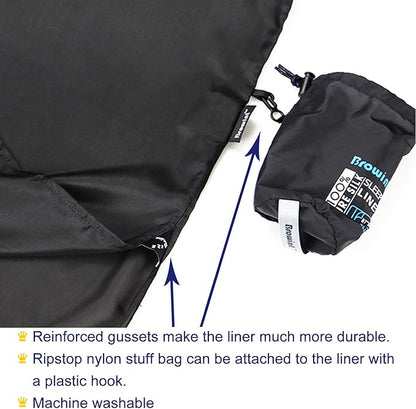 Browint Silk Sleeping Bag Liner, Silk Sleep Sack, Extra Wide 87"x43", Lightweight Travel Sheet for Hotels, More Colors for Option, Reinforced Gussets