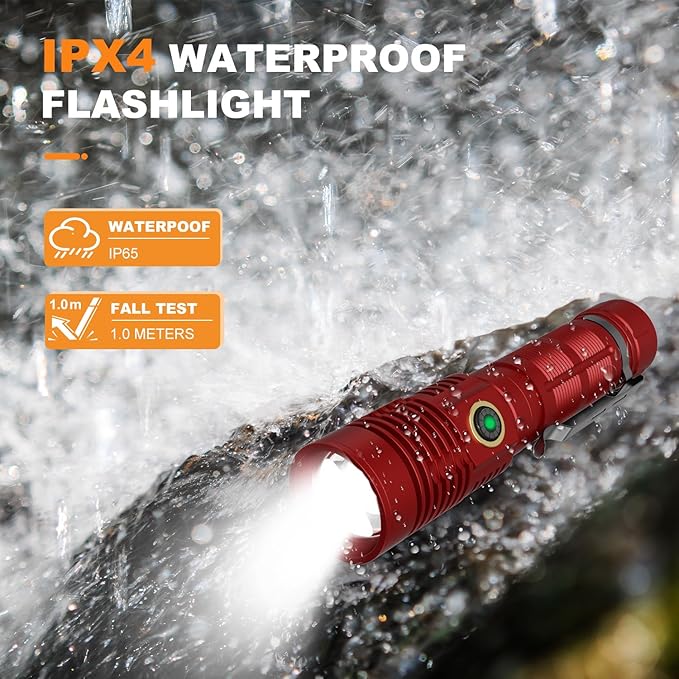 Small Tactical Flashlights 20000 High Lumens - 1500 Meters Long Beam Super Bright LED Magnetic Flashlight USB Rechargeable Zoomable 5Modes Long Beam Spotlight Flashlight for Hiking, Camping-Red