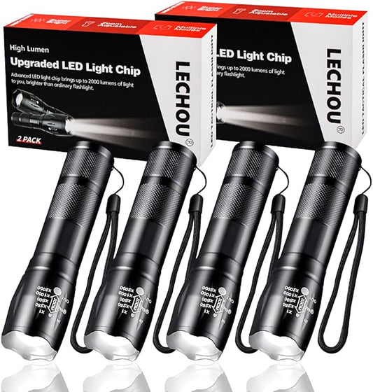 Tactical LED Flashlight, 3000 Lumens EDC Flashlight, Zoomable, Waterproof, Powerful Flashlights for Outdoor Camping, Hiking, Mini Flashlights for Gift Survival Emergency (4 Pack)