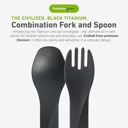 humangear GoBites Uno | Travel & Camping Utensils | Portable & Convertible Dining Ware | Multi-Functional Spork, Black Titanium
