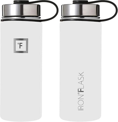IRON °FLASK Camping & Hiking Hydration Flask, Wide Mouth, 3 Straw Lids, Stainless Steel Outdoor Water Bottle, Double Walled, Insulated Thermos, Metal Canteen - Winter White, 18 Oz