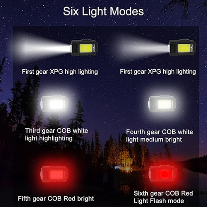 Mini Flashlight 500 Lumens Rechargeable Handheld Flashlights,Key Light 180°Rotatable Headlamps,6 Modes,Waterproof Design,for Camping Hiking Running
