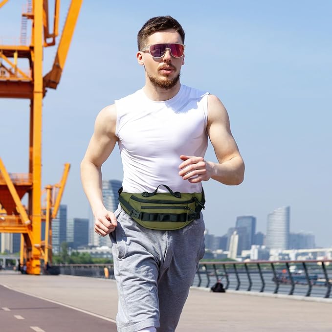 CamGo Tactical Fanny Pack for Men Women Military Waist Bag Molle Utility Hip Belt Pouch Crossbody Bags Bumbag for Cycling Hiking Walking Fishing Army Green