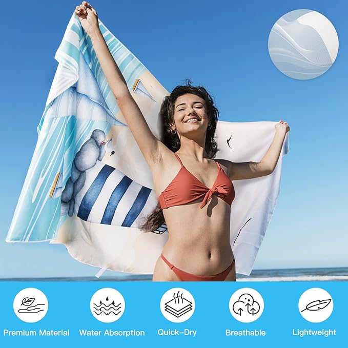 Microfiber Sand Free Beach Towel 72"x36",Extra Large Lightweight Super Absorbent Thin Fast Drying Towels for Swimming Bathing Pool Outdoor Hiking Adults(2 Pack Sunshine Coast)