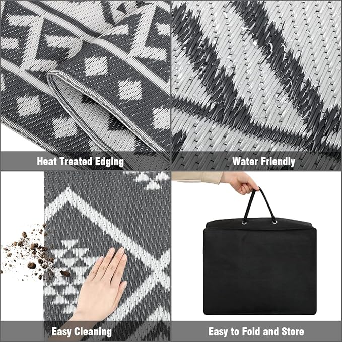 LILIOFFIC Outdoor Rug Waterproof 6x9 ft Outdoor Carpet Patio Rug Mat Reversible RV Camping Rug Plastic Straw Rug Outside Outdoor Area Rug for Patio Deck Balcony Backyard Picnic Beach