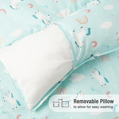 Bunnikins & Clover Toddler Nap Mat with Removable Pillow, Nap Mats for Preschool, Easy Clean Toddler Nap Pad for Kindergarten, Kids Sleeping Bag for Travel Camping