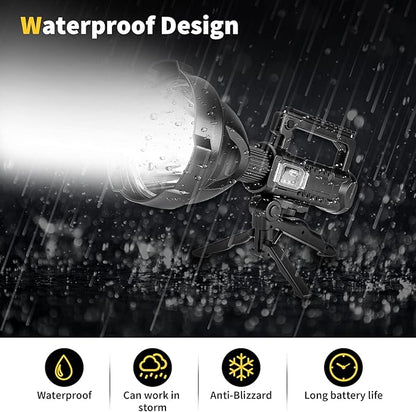 Super Bright Rechargeable Spotlight,Handheld Tactical Flashlight 4 Modes High Power Portable Waterproof Searchlight for Outdoor Tripod Adpater and USB Cable Included