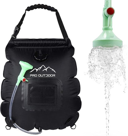 Solar Shower Bag - 5 Gallon / 20 L Portable & Compact Solar Heating Shower, Removable Hose & On-Off Shower Head - Made of Premium ABS Plastic - Ideal for Travel, Camping, Hiking, Fishing