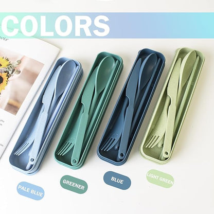 Large Reusable Utensils Set with Case, 4 Sets Travel Utensil with Chopsticks, Portable Plastic Cutlery Set Fork Spoons Knife Set for Adult Lunch Accessories, Camping Flatware