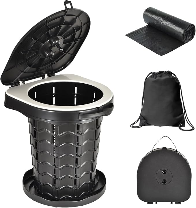 KPR Upgrade Retractable Portable Toilet Camping Toilet Lightweight and Height Adjustable Folding Travel Toilet Portable Potty for Adults Kids, Perfect for Travel,Camp,Car,Emergency Use