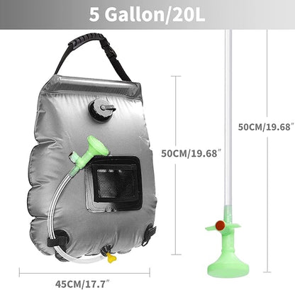 Solar Shower Bag, Solar Heating Camping Shower Bag, 5Gal(20L) Portable Camping Shower Bag, with Removable Hose and On-Off Switchable Shower Head, for Outdoor Traveling/Climbing/Hiking/Beach/Swimming