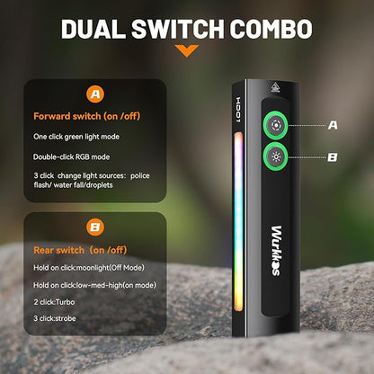 Wurkkos HD01 Flat EDC Flashlight with RGB Light and Green Beam, 1200 Lumens Rechargeable EDC Flashlight, Triple Light Sources Pocket Lights, Magnetic Flashlight for Outdoors, Work, Emergency