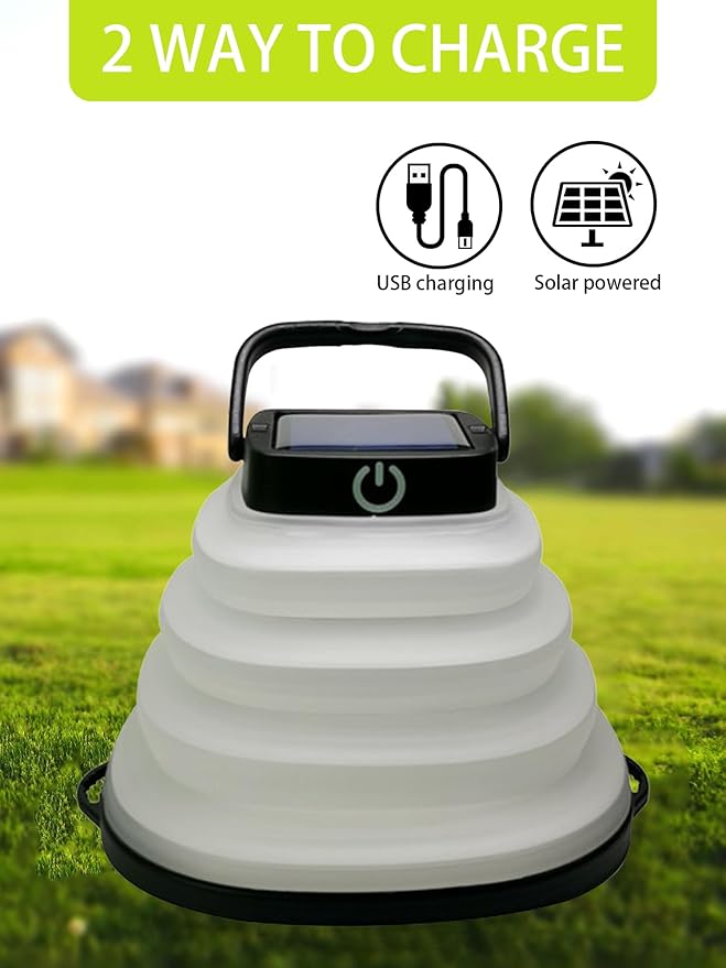 Solar Camping Lantern-Collapsible Camping Essentials,Torch Night Light Tent Lamp,USB Portable Solar Camping Lamp for Emergency ReCharger,Power Outage,Hurricane,Hiking,Backpacking Gear(Black)