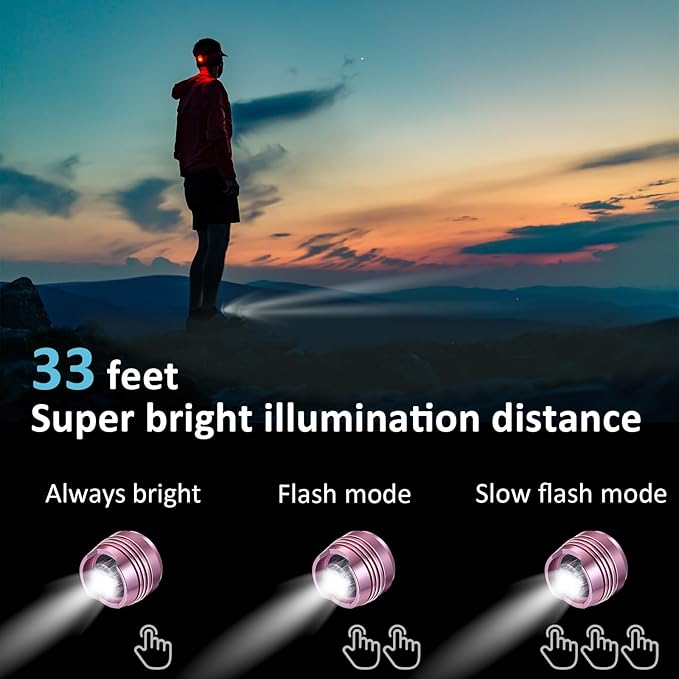 Rechargeable Headlights for Croc 2pcs,Flashlights Attachment for Crocs, LED Shoes Light with 3 Light Modes for Dog Walking, Camping, Running, Suitable for Adults Kids, Pink