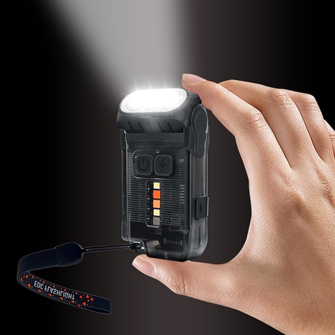 CGBE Small Flashlight 1200 Lumens, Rechargeable Pocket Flashlight Type-C with 1200mAh Battery, IP67 Waterproof Mini Keychain Flashlight with 80 Degree Rotation for Emergencies, Camping, Hiking - Black