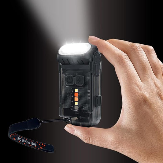 CGBE Small Flashlight 1200 Lumens, Rechargeable Pocket Flashlight Type-C with 1200mAh Battery, IP67 Waterproof Mini Keychain Flashlight with 80 Degree Rotation for Emergencies, Camping, Hiking - Black