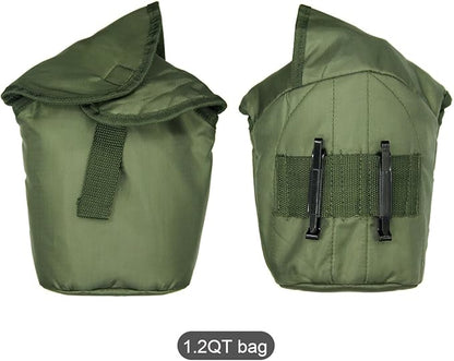 1.2QT Portable Water Bottle Stainless Steel Military Canteen with Cup Green Bag Outdoor Sport Camping Hiking Travel