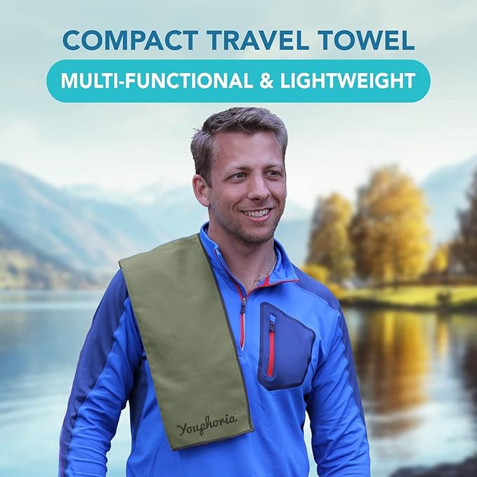 Youphoria Microfiber Travel Towel Fast Drying Lightweight - Quick Dry Towel for Camping, Beach, Backpacking, Hiking & Sport