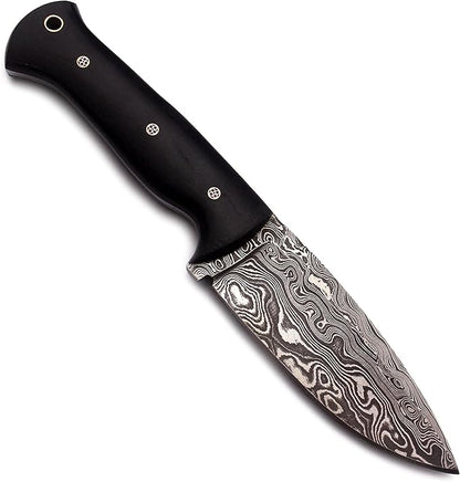Handmade Damascus Steel Knife for Hunting,Survival,Camping,Bushcraft,and Fishing- Fixed Blade- Dagger with Drop Point Full Tang Micarta Handle-with Cowhide Leather Sheath DCX 22 -300