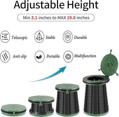 XXL Portable Toilet -19.7" H 15" D Adjustable Foldable Camping Toilet, Luggable Loo with Lid, Strap,Toilet Bag for Camping, Hiking, Travel and Car with Carry Bag