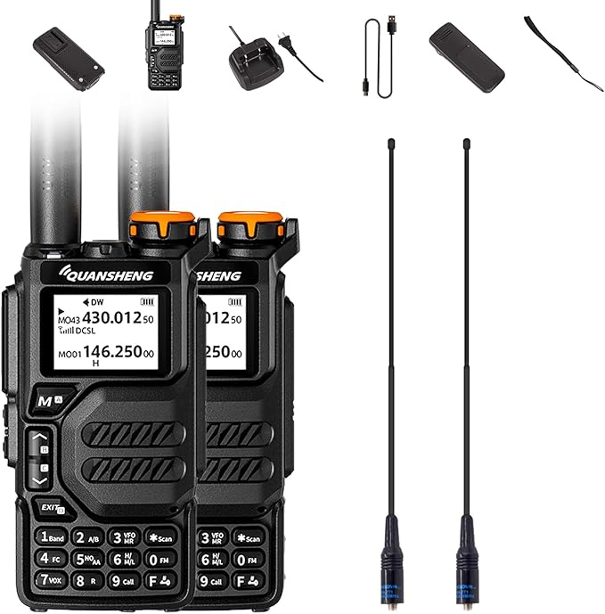 2 Packs Quansheng UV-K5 Radio USB-C Charging Dual Band Two Way Radio Long Range for Adult 5W Long Range Handheld Radio NOAA Scrambler/DTMF One Key Copy with 771 Antenna