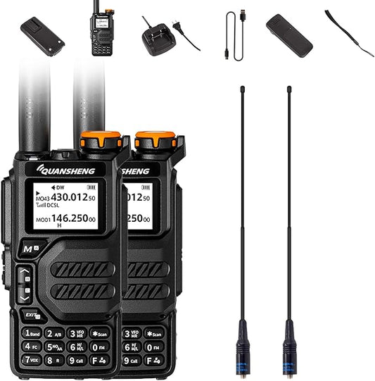 2 Packs Quansheng UV-K5 Radio USB-C Charging Dual Band Two Way Radio Long Range for Adult 5W Long Range Handheld Radio NOAA Scrambler/DTMF One Key Copy with 771 Antenna