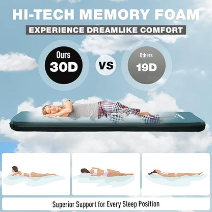 Overmont Self Inflating Sleeping Pad for Camping - 3” Ultra Thick Memory Foam Camping Pad - Inflatable Camping Mattress Pad 4 Season Camp Sleeping Mat for Car Truck Travel Tent