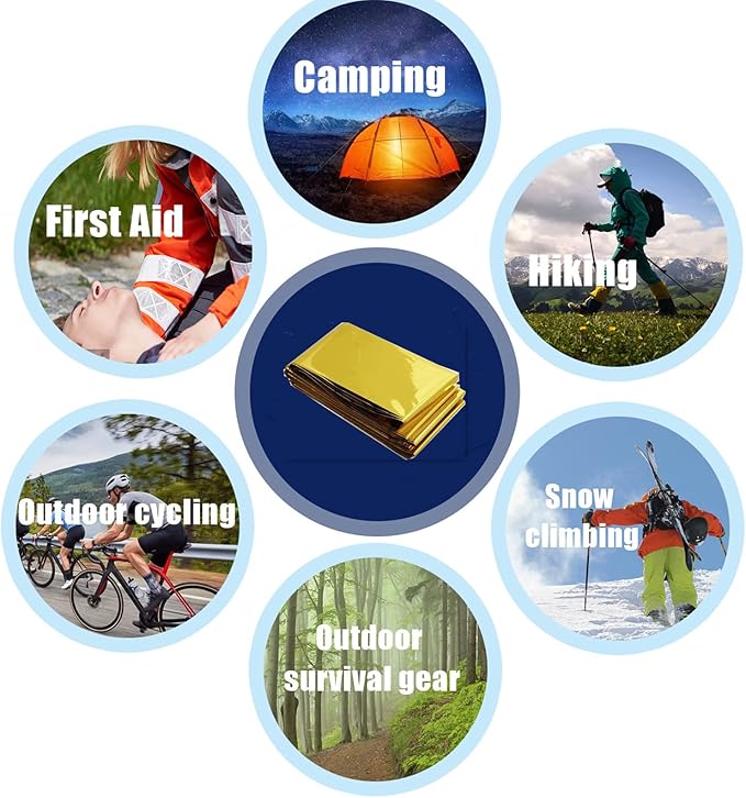Emergency Mylar Thermal Blankets, Silver Gold Foil Survival Blanket Space Blanket Survival Kit for Outdoors, Camping, Hiking, Survival or First Aid (Gold, 12pcs)